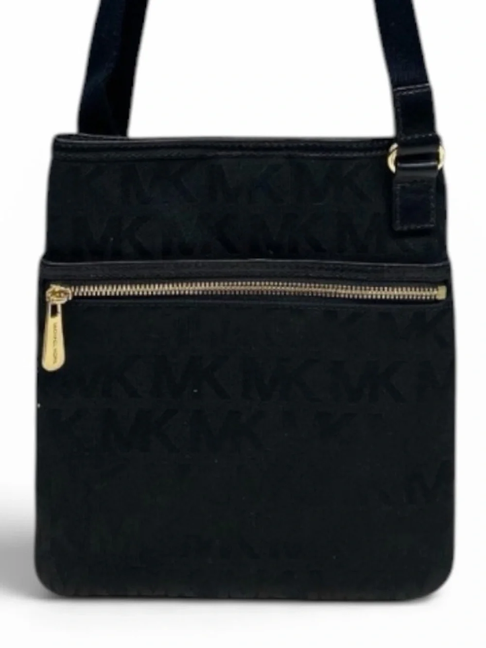 Michael Kors Black Nylon Logo Crossbody Gold Zip